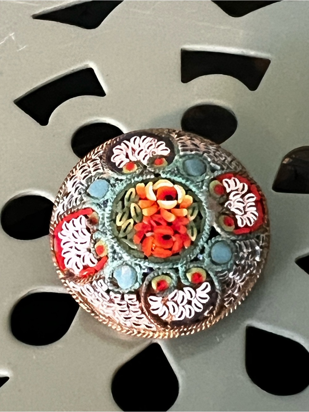 Vintage Micro Mosaic Floral Pin Brooch